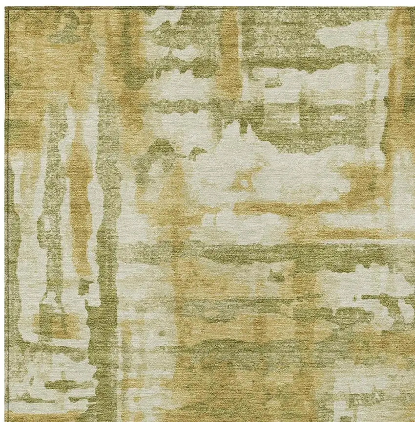 Artichoke Green And Gold Abstract Washable Indoor Outdoor Area Rug Photo 9