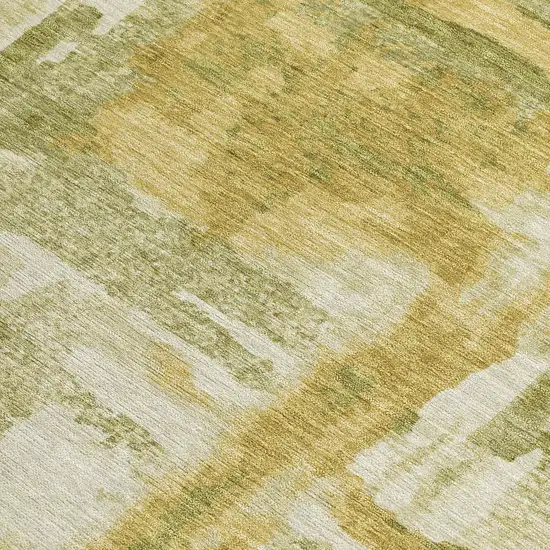 Artichoke Green And Gold Abstract Washable Indoor Outdoor Area Rug Photo 3