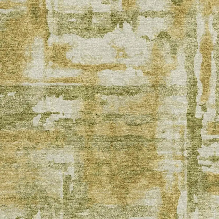 Artichoke Green And Gold Abstract Washable Indoor Outdoor Area Rug Photo 3