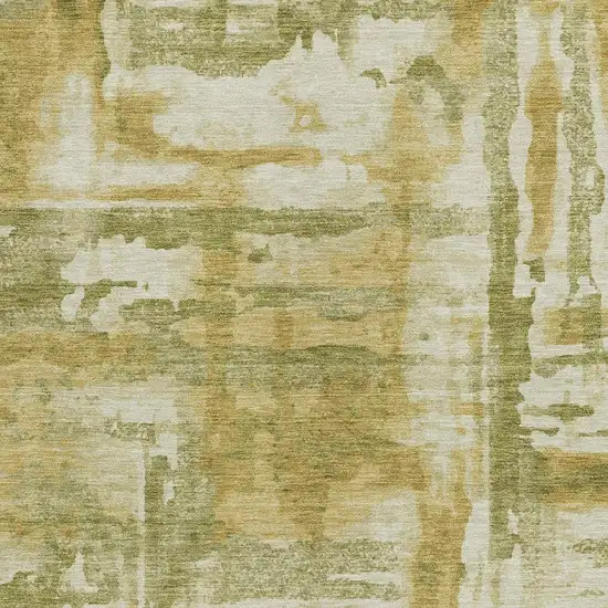 Artichoke Green And Gold Abstract Washable Indoor Outdoor Area Rug Photo 3
