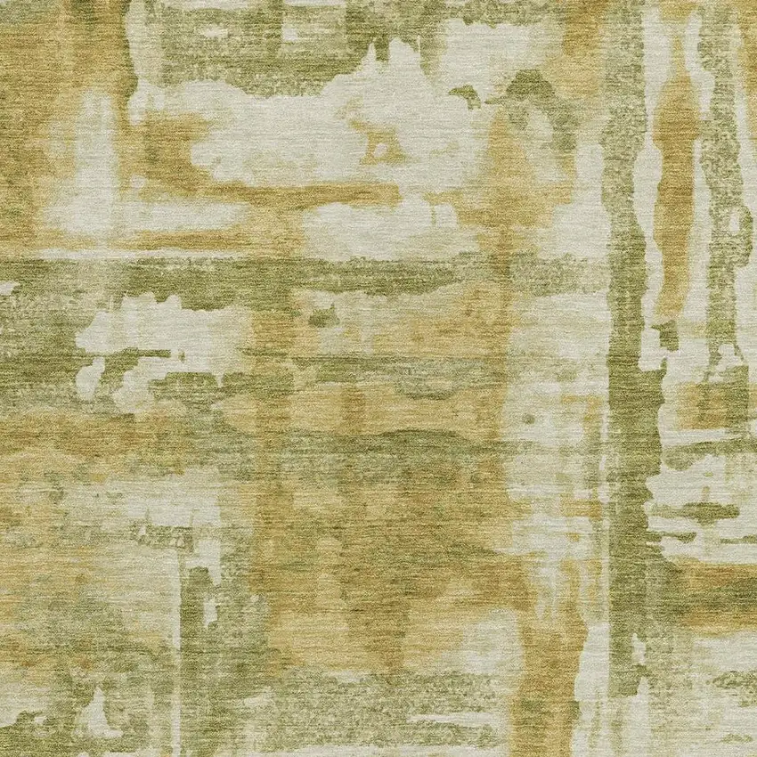 Artichoke Green And Gold Abstract Washable Indoor Outdoor Area Rug Photo 3