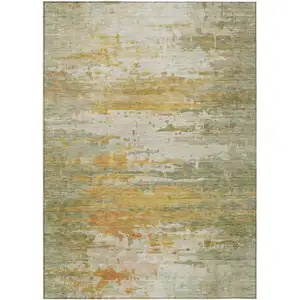 Photo of Artichoke Green And Gold Abstract Washable Indoor Outdoor Area Rug