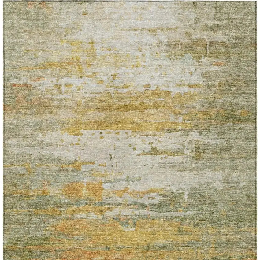 Artichoke Green And Gold Abstract Washable Indoor Outdoor Area Rug Photo 4
