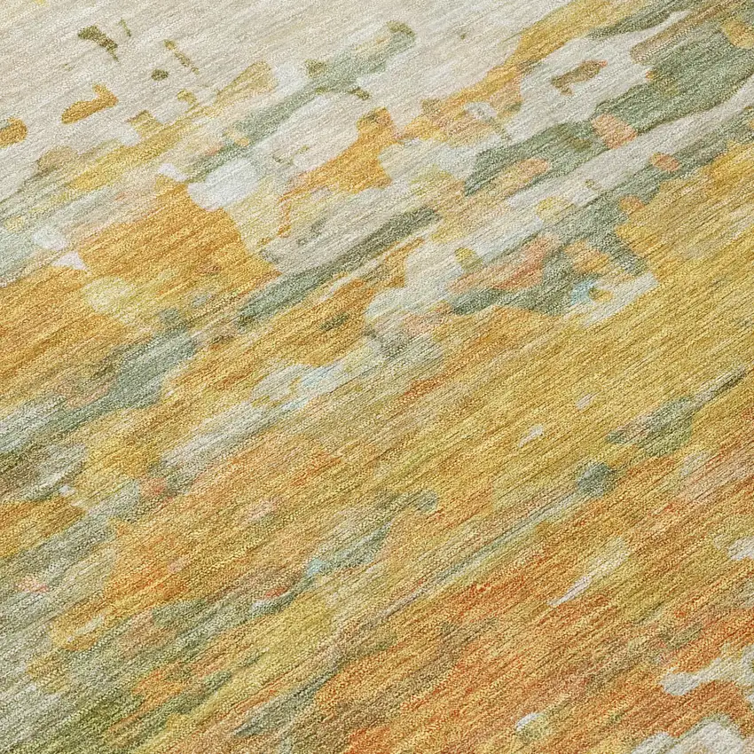 Artichoke Green And Gold Abstract Washable Indoor Outdoor Area Rug Photo 9