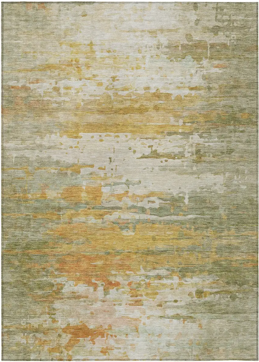 Artichoke Green And Gold Abstract Washable Indoor Outdoor Area Rug Photo 9