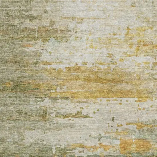 Artichoke Green And Gold Abstract Washable Indoor Outdoor Area Rug Photo 3