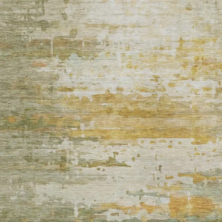 Artichoke Green And Gold Abstract Washable Indoor Outdoor Area Rug Photo 3