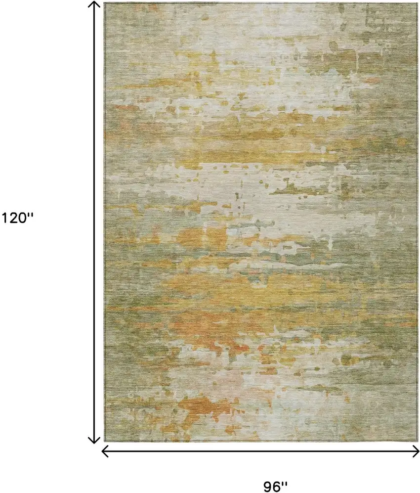 Artichoke Green And Gold Abstract Washable Indoor Outdoor Area Rug Photo 9