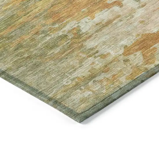 Artichoke Green And Gold Abstract Washable Indoor Outdoor Area Rug Photo 7