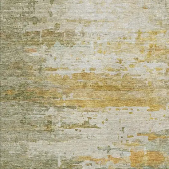 Artichoke Green And Gold Abstract Washable Indoor Outdoor Area Rug Photo 3