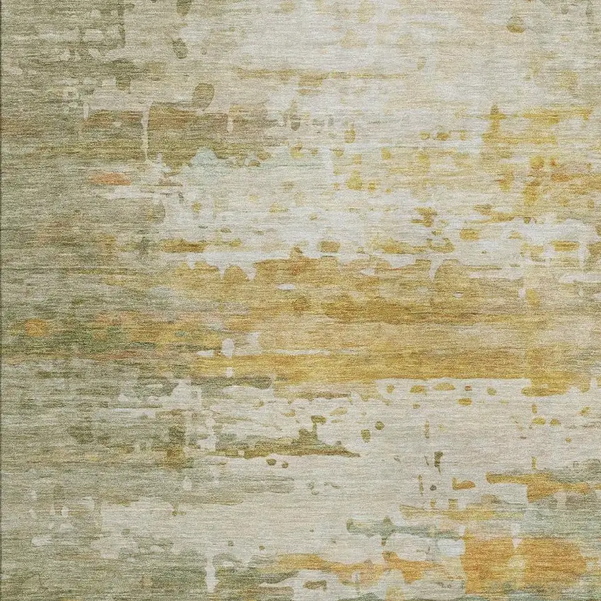 Artichoke Green And Gold Abstract Washable Indoor Outdoor Area Rug Photo 3