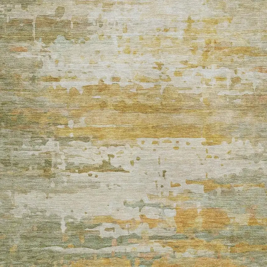 Artichoke Green And Gold Abstract Washable Indoor Outdoor Area Rug Photo 3