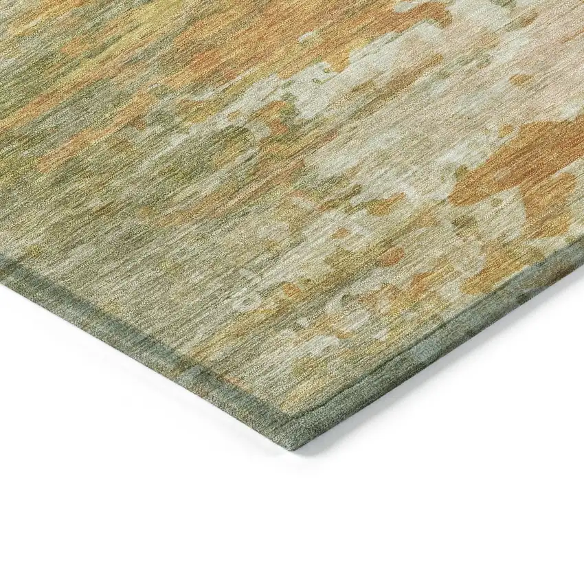 Artichoke Green And Gold Abstract Washable Indoor Outdoor Area Rug Photo 6