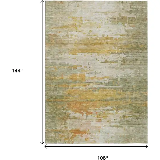 Artichoke Green And Gold Abstract Washable Indoor Outdoor Area Rug Photo 9