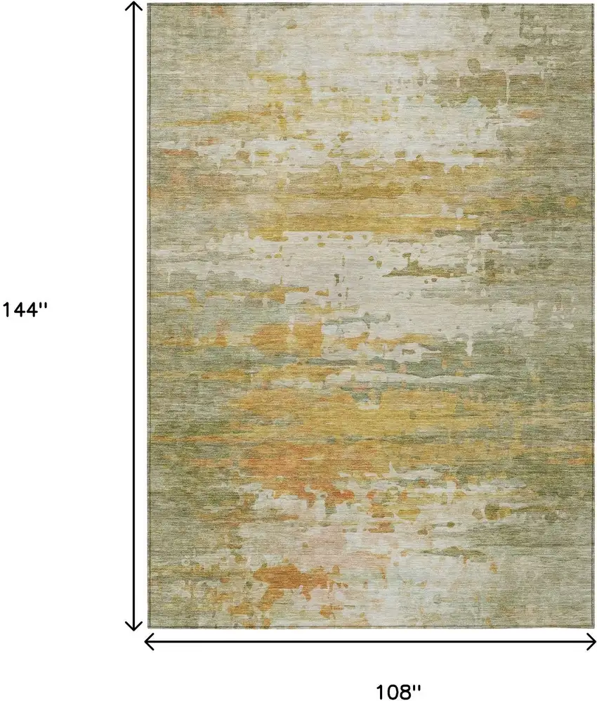 Artichoke Green And Gold Abstract Washable Indoor Outdoor Area Rug Photo 9