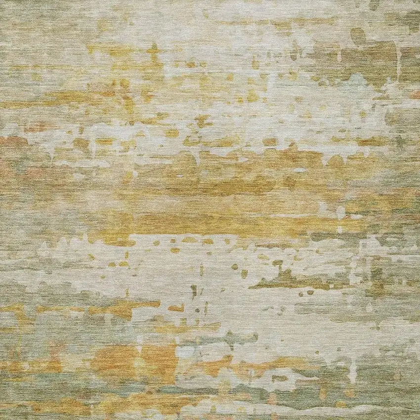 Artichoke Green And Gold Abstract Washable Indoor Outdoor Area Rug Photo 7