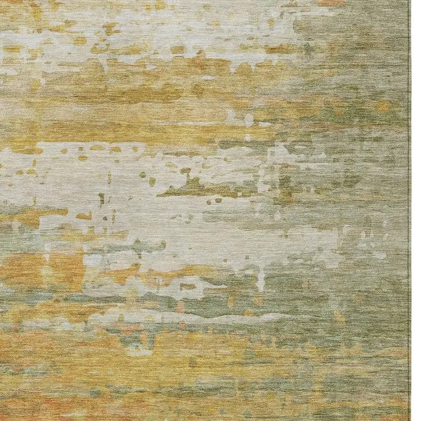 Artichoke Green And Gold Abstract Washable Indoor Outdoor Area Rug Photo 8