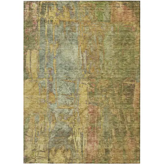 Artichoke Green And Gold Abstract Washable Indoor Outdoor Area Rug Photo 5