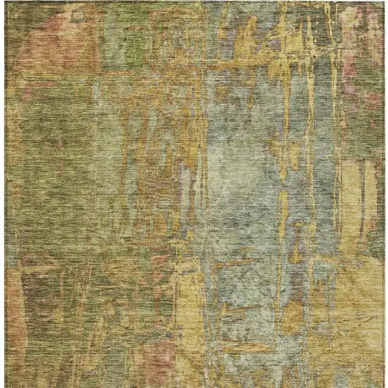 Artichoke Green And Gold Abstract Washable Indoor Outdoor Area Rug Photo 6