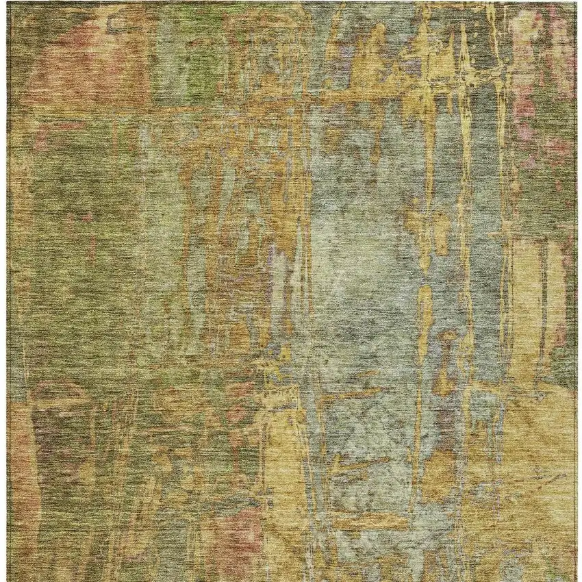 Artichoke Green And Gold Abstract Washable Indoor Outdoor Area Rug Photo 6