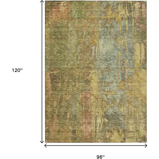 Artichoke Green And Gold Abstract Washable Indoor Outdoor Area Rug Photo 3