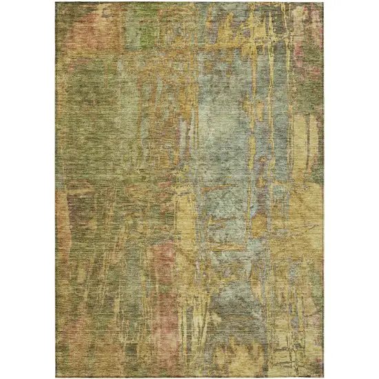 Artichoke Green And Gold Abstract Washable Indoor Outdoor Area Rug Photo 4