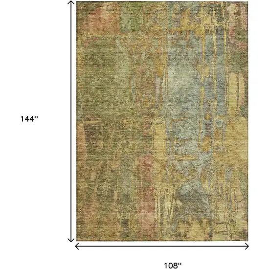 Artichoke Green And Gold Abstract Washable Indoor Outdoor Area Rug Photo 3