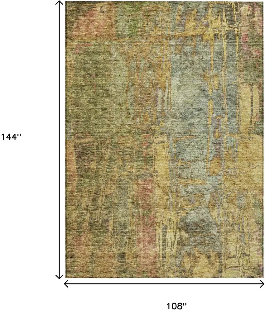 Artichoke Green And Gold Abstract Washable Indoor Outdoor Area Rug Photo 3