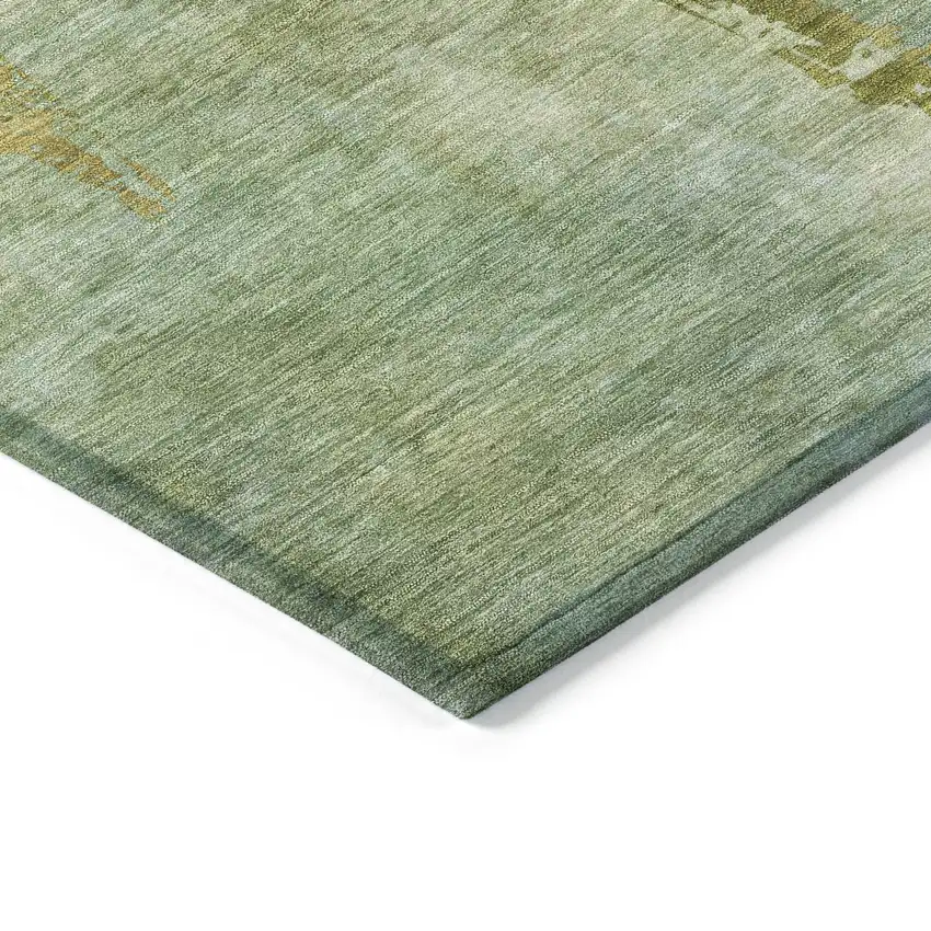 Artichoke Green And Gold Botanical Leaves Washable Indoor Outdoor Area Rug Photo 4