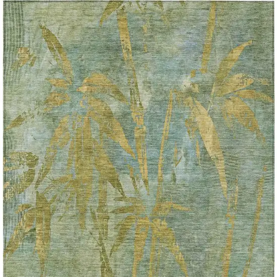 Artichoke Green And Gold Botanical Leaves Washable Indoor Outdoor Area Rug Photo 5
