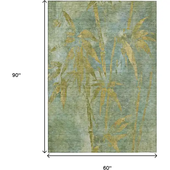 Artichoke Green And Gold Botanical Leaves Washable Indoor Outdoor Area Rug Photo 9