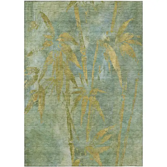 Artichoke Green And Gold Botanical Leaves Washable Indoor Outdoor Area Rug Photo 1