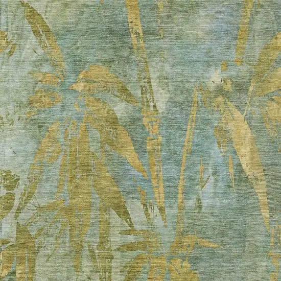 Artichoke Green And Gold Botanical Leaves Washable Indoor Outdoor Area Rug Photo 4