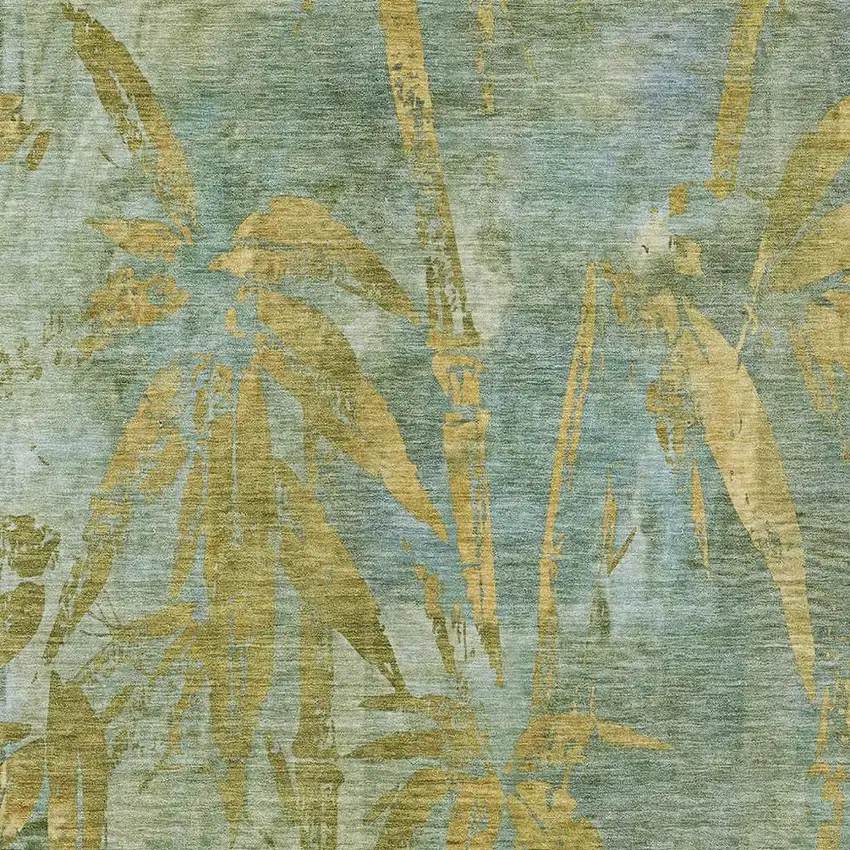 Artichoke Green And Gold Botanical Leaves Washable Indoor Outdoor Area Rug Photo 4