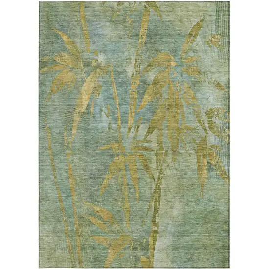 Artichoke Green And Gold Botanical Leaves Washable Indoor Outdoor Area Rug Photo 3