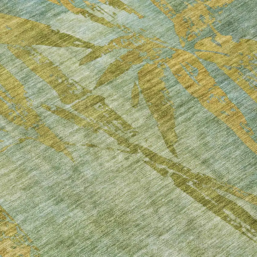 Artichoke Green And Gold Botanical Leaves Washable Indoor Outdoor Area Rug Photo 6