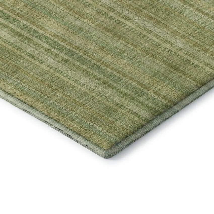 Artichoke Green And Gold Striped Washable Area Rug With UV Protection Photo 8