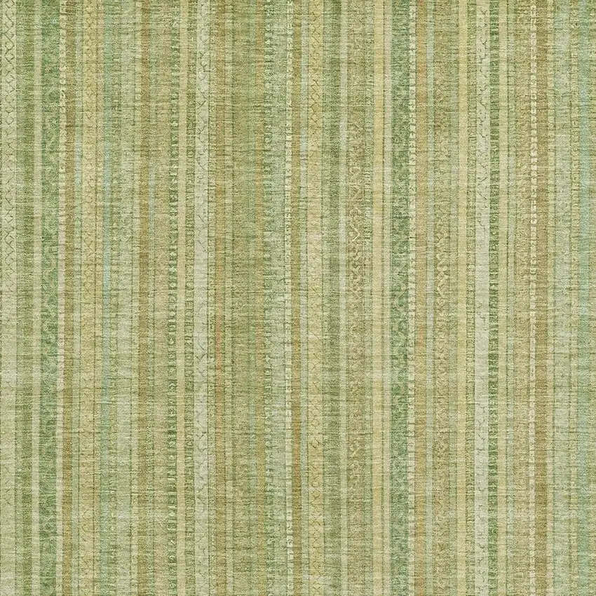 Artichoke Green And Gold Striped Washable Area Rug With UV Protection Photo 2