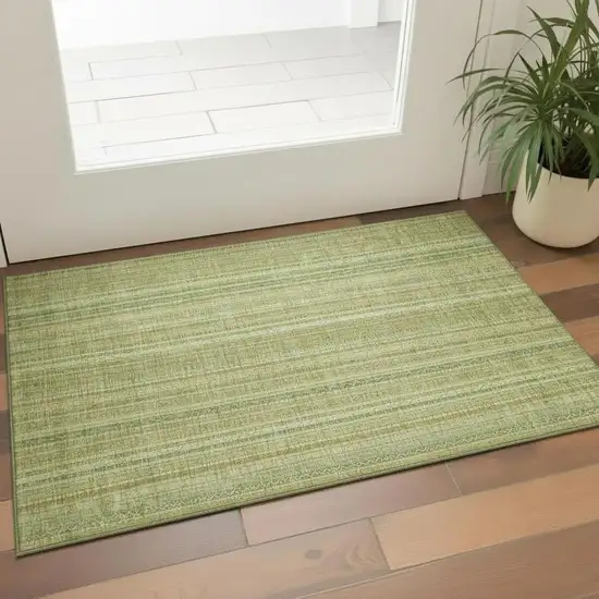 Artichoke Green And Gold Striped Washable Area Rug With UV Protection Photo 2