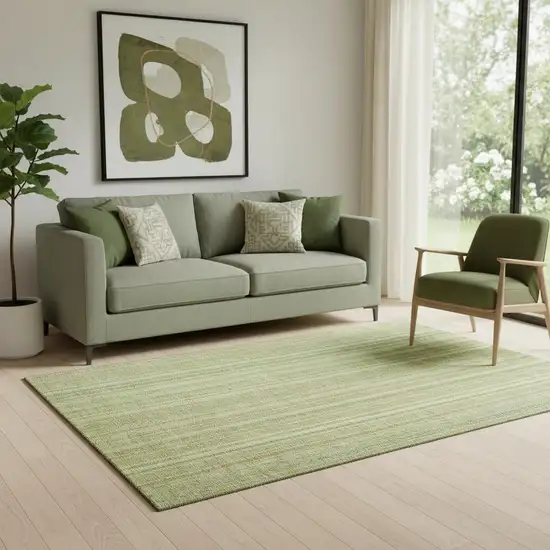 Artichoke Green And Gold Striped Washable Area Rug With UV Protection Photo 2