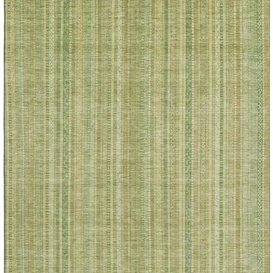 Artichoke Green And Gold Striped Washable Area Rug With UV Protection Photo 2