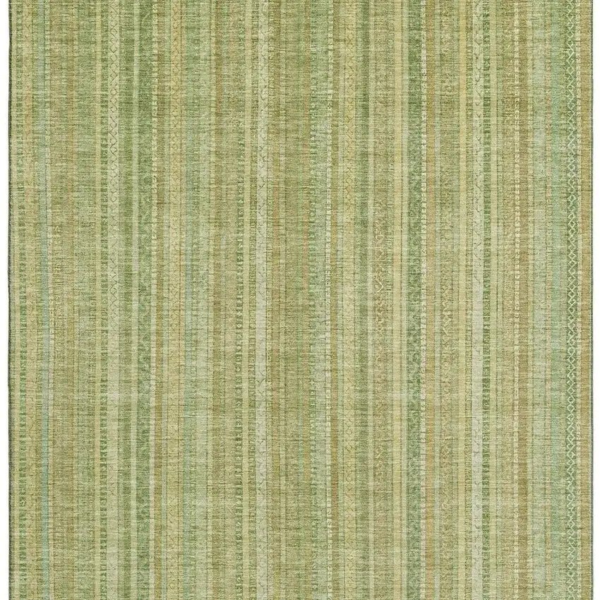 Artichoke Green And Gold Striped Washable Area Rug With UV Protection Photo 3