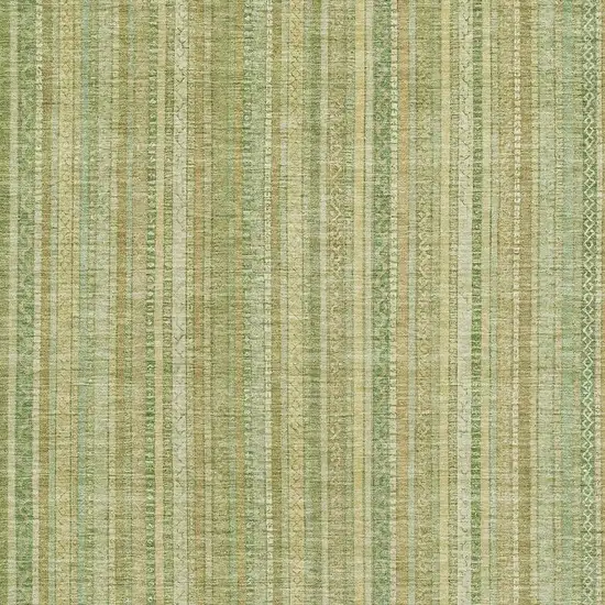 Artichoke Green And Gold Striped Washable Area Rug With UV Protection Photo 2