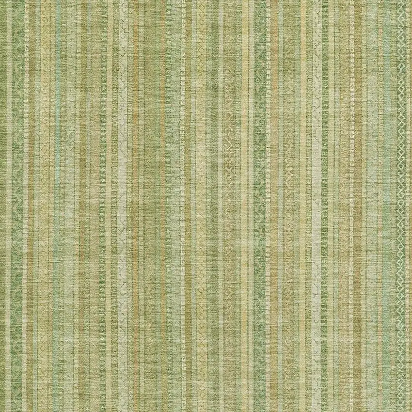 Artichoke Green And Gold Striped Washable Area Rug With UV Protection Photo 2