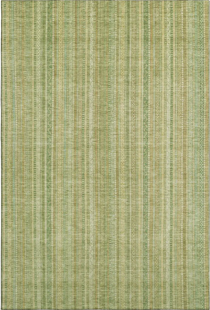 Artichoke Green And Gold Striped Washable Area Rug With UV Protection Photo 1