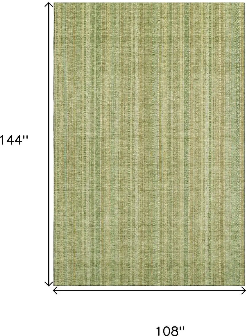 Artichoke Green And Gold Striped Washable Area Rug With UV Protection Photo 9