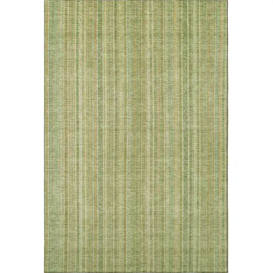 Artichoke Green And Gold Striped Washable Area Rug With UV Protection Photo 2