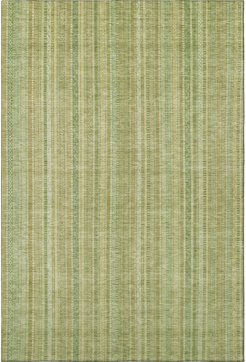 Artichoke Green And Gold Striped Washable Area Rug With UV Protection Photo 2