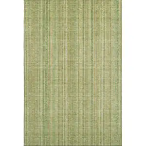 Photo of Artichoke Green And Gold Striped Washable Area Rug With UV Protection