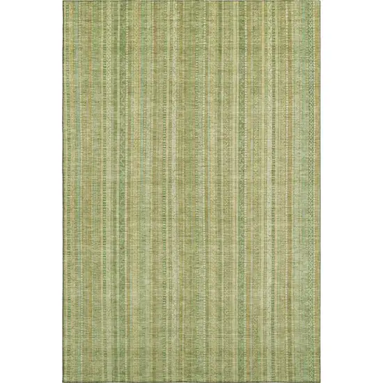 Artichoke Green And Gold Striped Washable Area Rug With UV Protection Photo 1